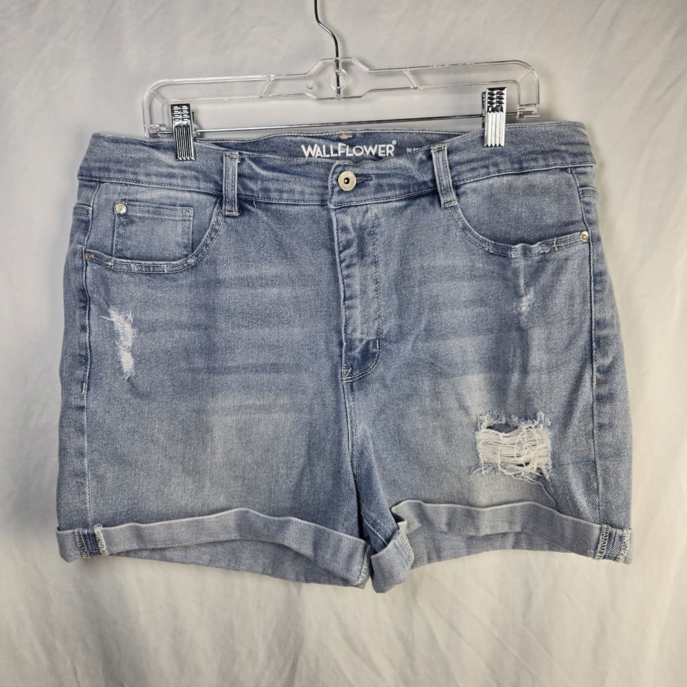 WALLFLOWER The Stellar High Rise Denim Rolled Cuff Jean Shorts Womens 18W Boho